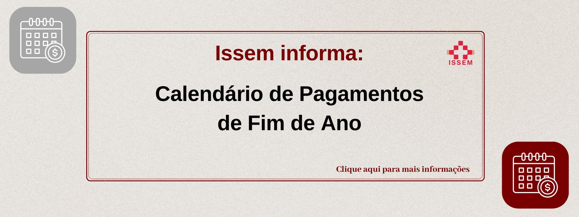 Calendário Pagamento Fim de Ano ISSEM